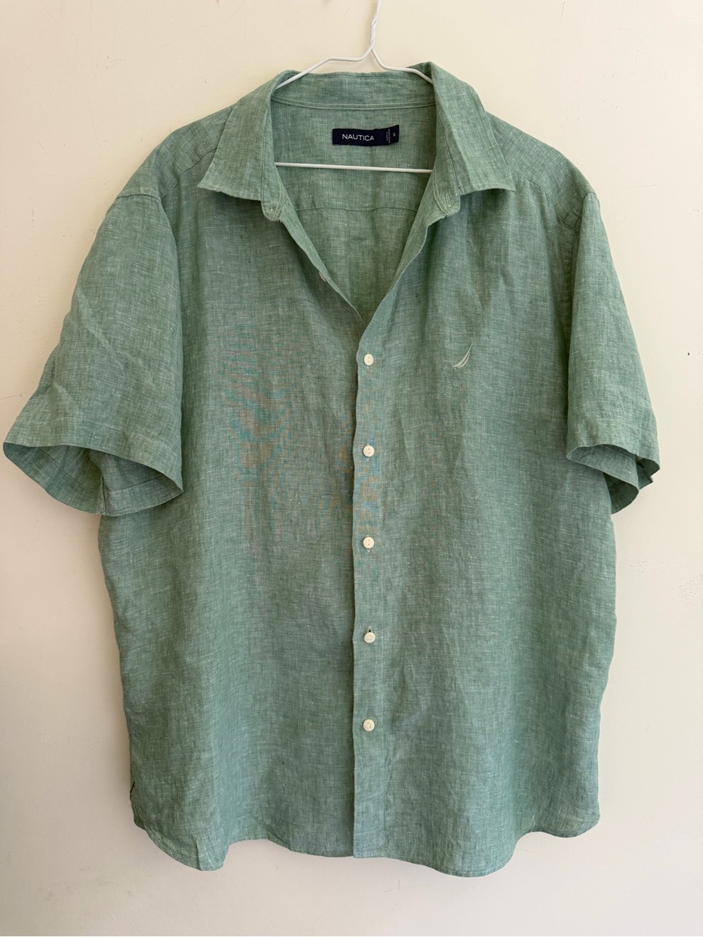 Men’s Nautica short sleeve Linen green button up shirt XL